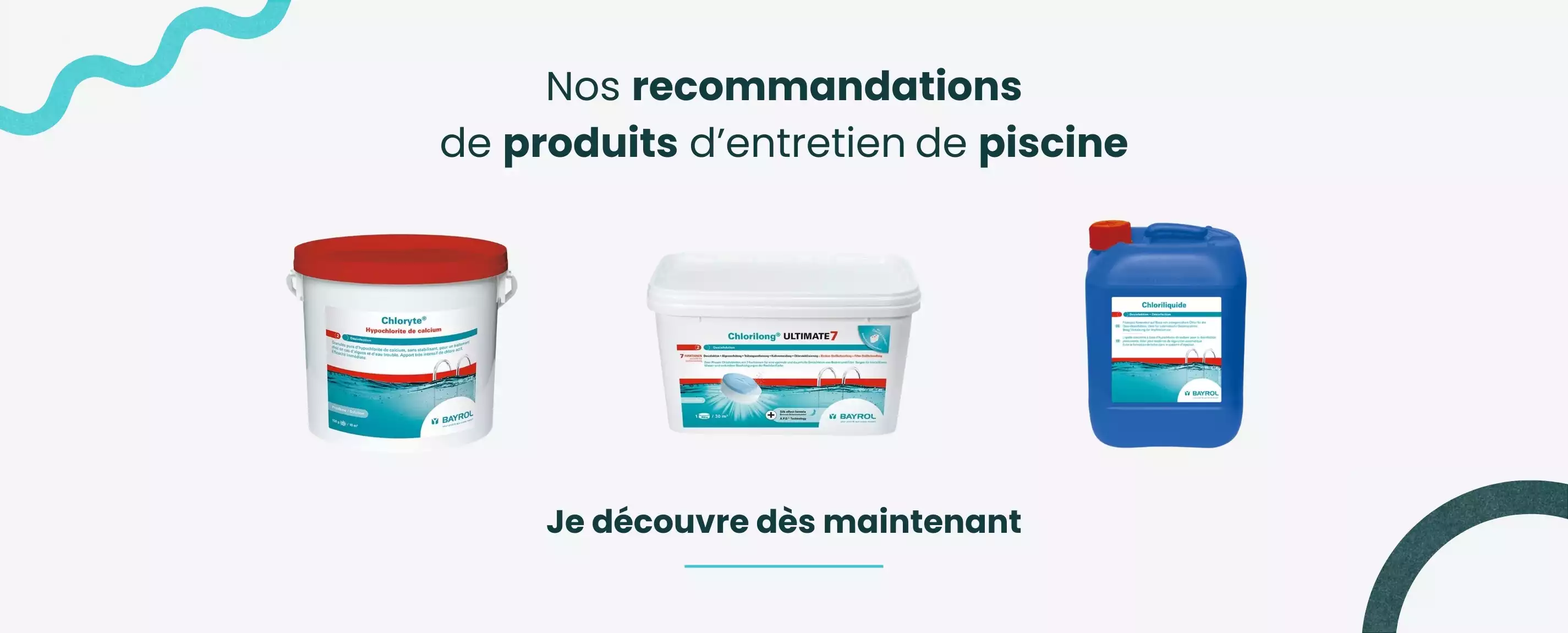 Visuel graphique format ordinateur, recommandations de produits d'entretien de piscine